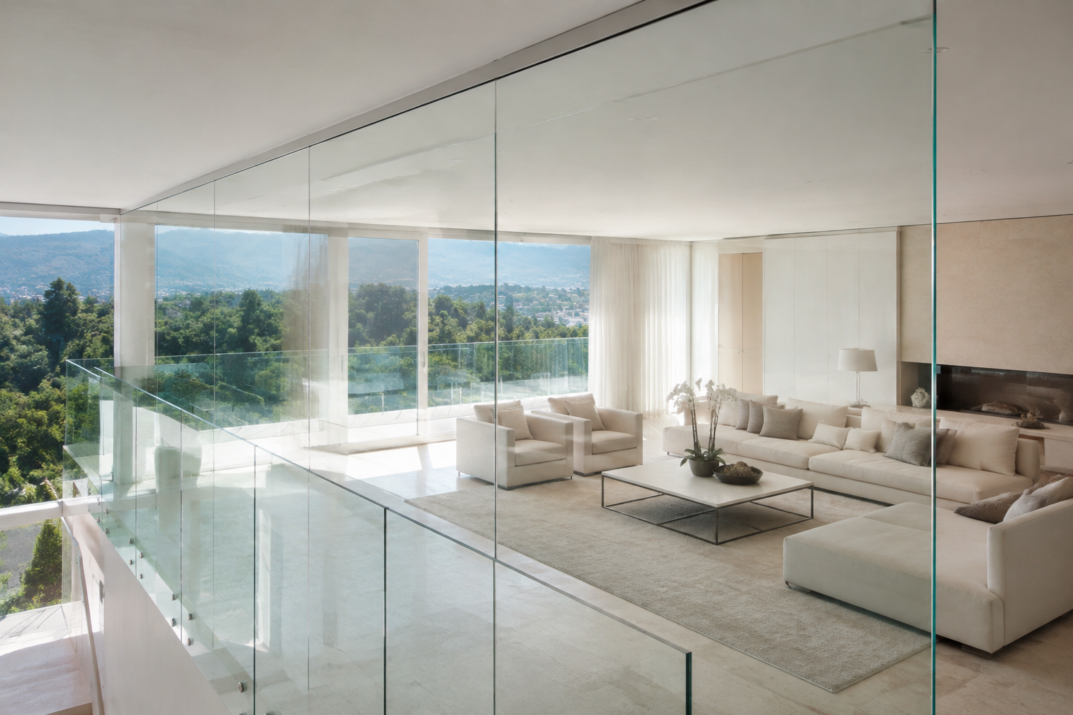 Inspiración: interior luminoso con divisiones de vidrio y acabados claros